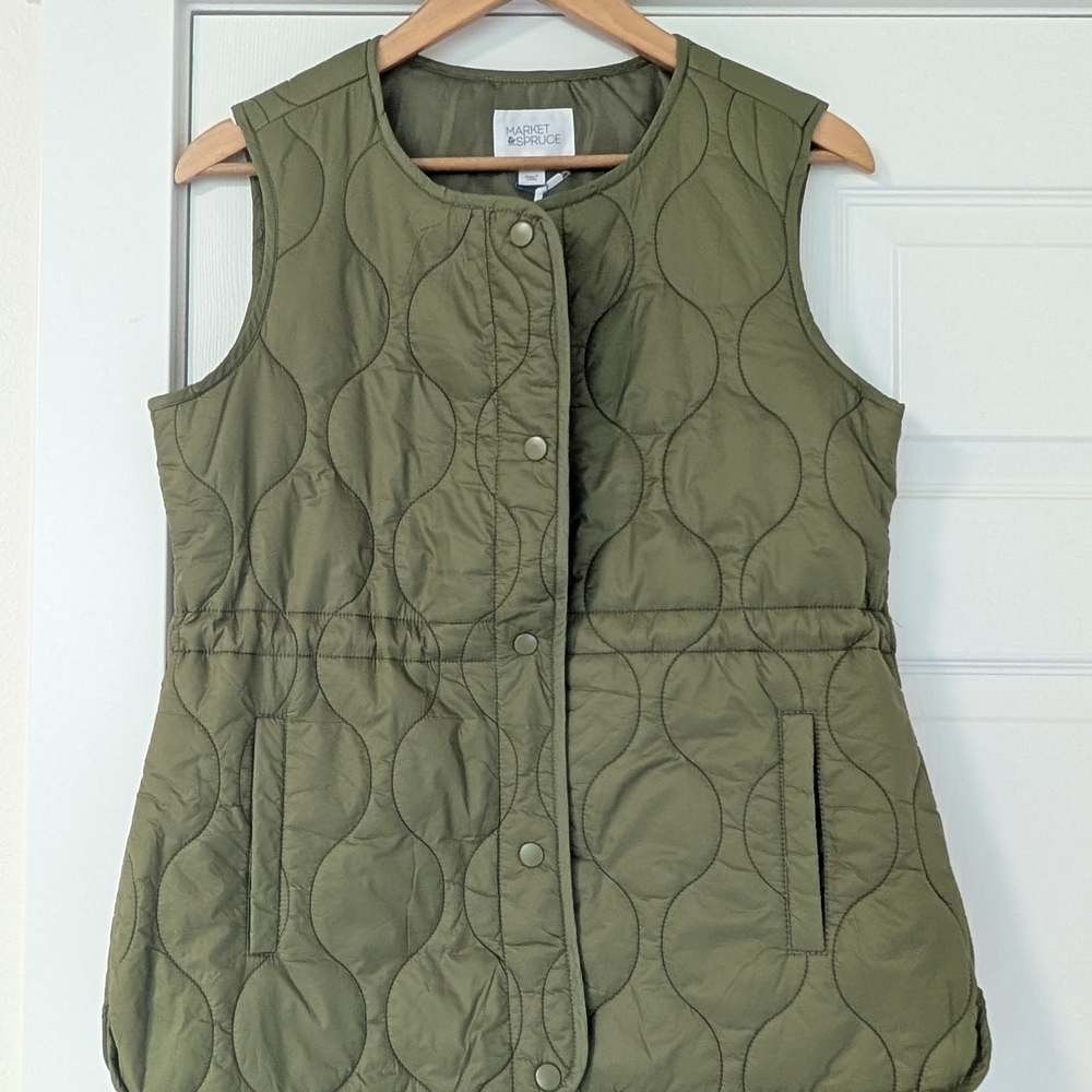 Market & Spruce Olive Green Quilted Sleeveless Vest